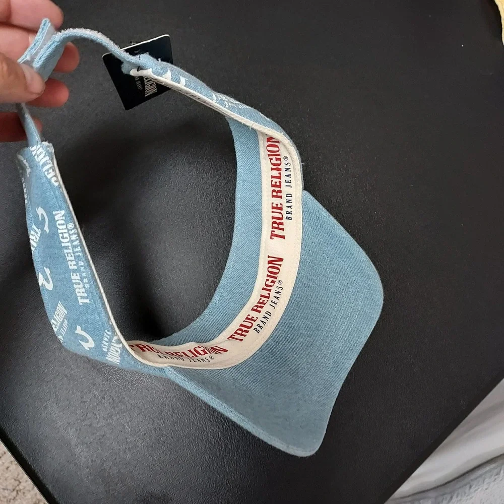 NEW True Religion Visor Mens OS Strap Back Logo Adjustable Hat Light Wash Blue